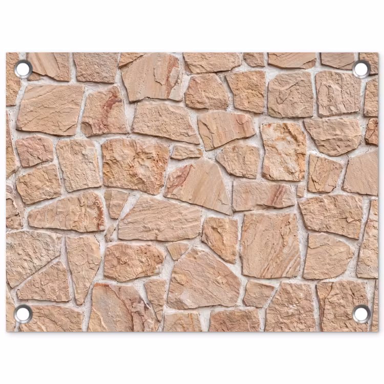 Muur - Steen - Patroon - Rustiek - Beige tuinposter los doek klein -3d