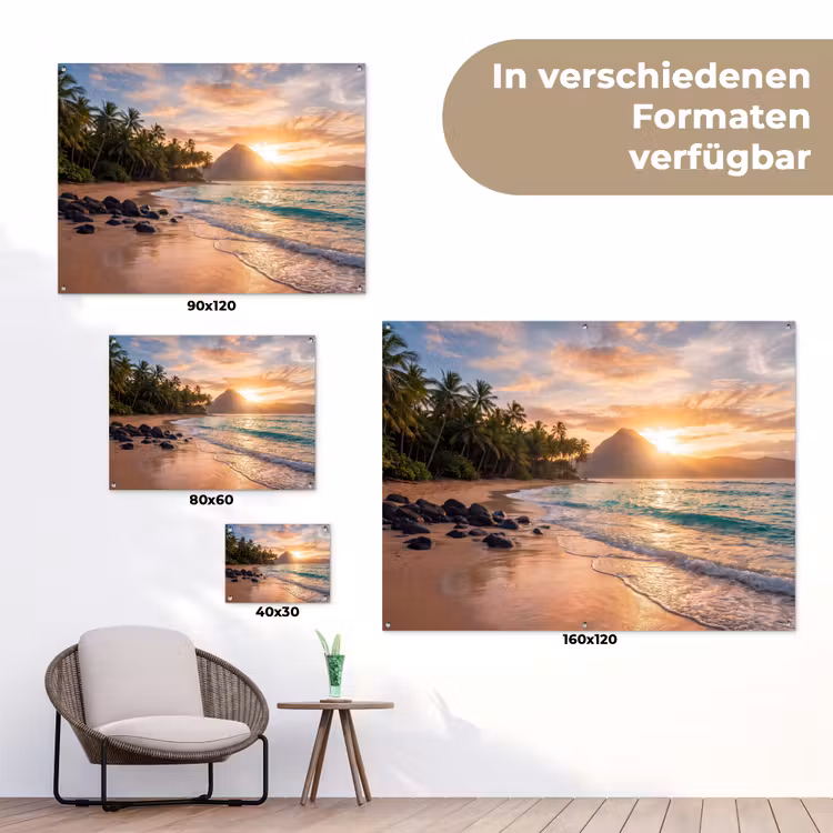 Zee - Berg - Landschap - Tropisch - Goud tuinposter los doek klein -Xsfeer9_DE