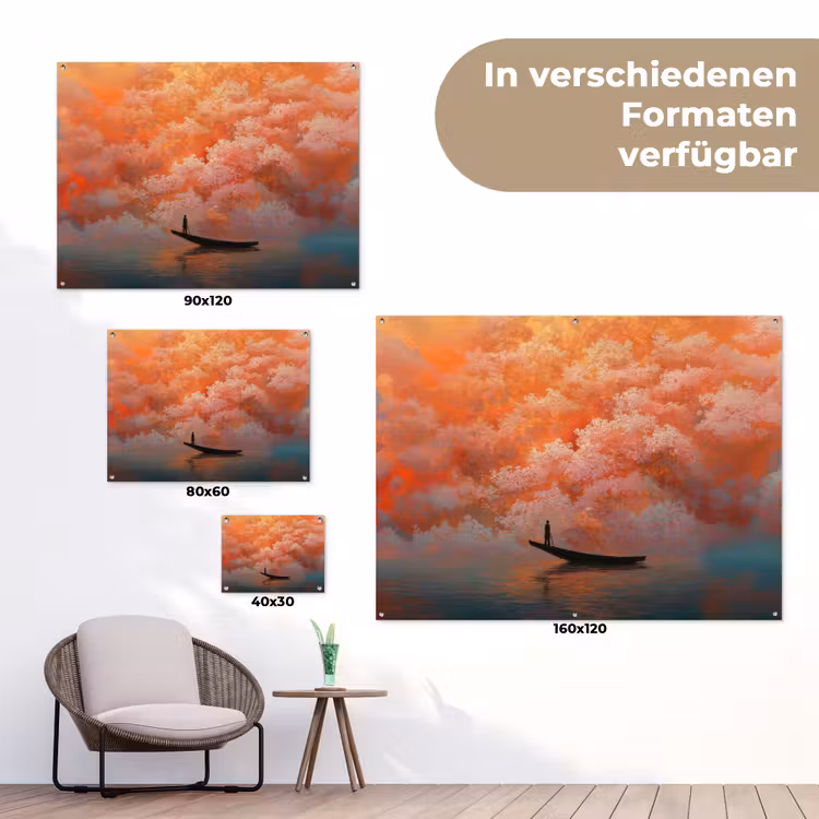 Zee - Boot - Wolken - Oranje tuinposter los doek klein -Xsfeer9_DE