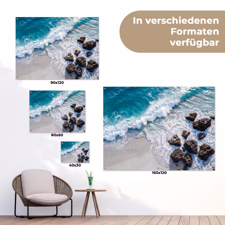 Zee - Golf - Strand - Natuur - Blauw tuinposter los doek klein -Xsfeer9_DE