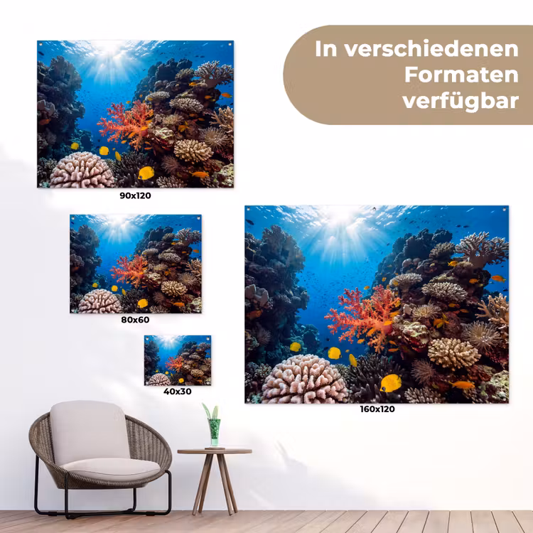 Zee - Koraalrif - Natuur - Levendig - Blauw tuinposter los doek klein -Xsfeer9_DE