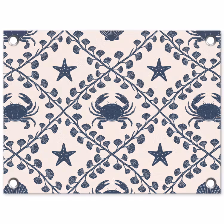 Zee - Krab - Zeester - Patroon - Blauw tuinposter los doek klein -3d
