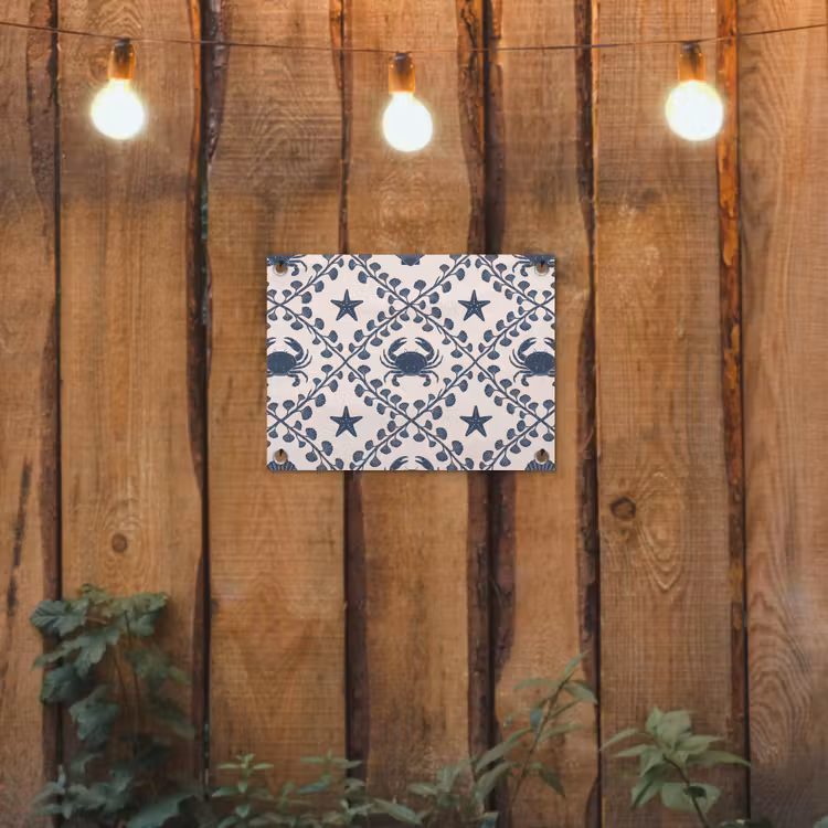 Zee - Krab - Zeester - Patroon - Blauw tuinposter los doek klein -sfeer1