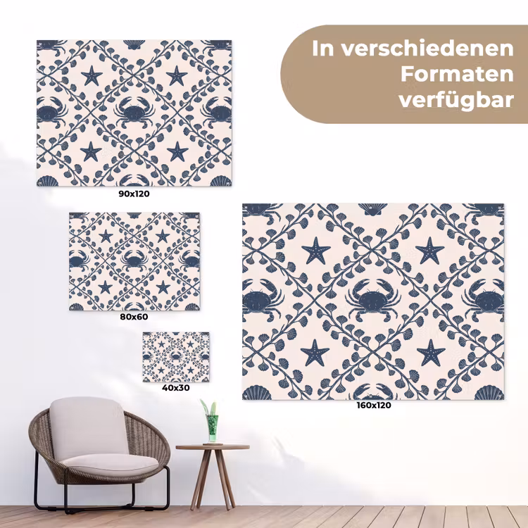 Zee - Krab - Zeester - Patroon - Blauw tuinposter los doek klein -Xsfeer9_DE