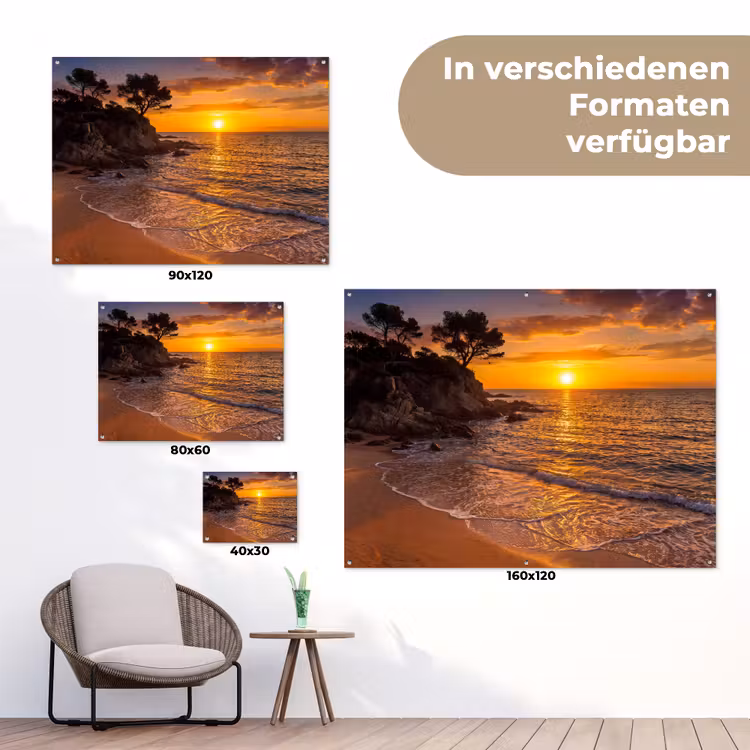 Zee - Kust - Zonsondergang - Natuur - Oranje tuinposter los doek klein -Xsfeer9_DE