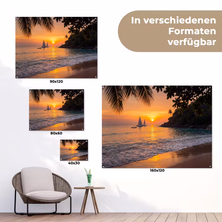 Zee - Zonsondergang - Boot - Natuur - Oranje tuinposter los doek klein -Xsfeer9_DE