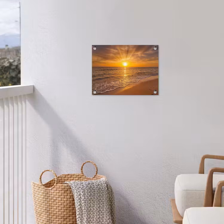 Zee - Zonsondergang - Golven - Kust - Oranje tuinposter los doek klein -sfeer8