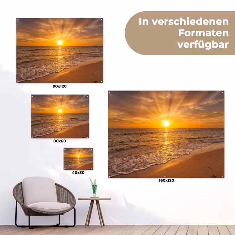 Zee - Zonsondergang - Golven - Kust - Oranje tuinposter los doek klein -Xsfeer9_DE