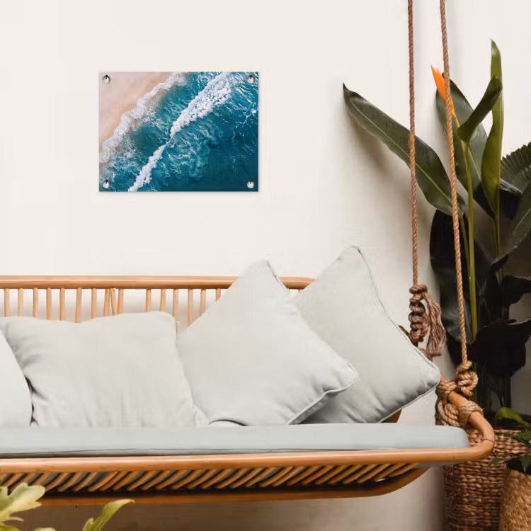 Zee - Strand - Golven - Natuur - Blauw tuinposter los doek klein -sfeer7