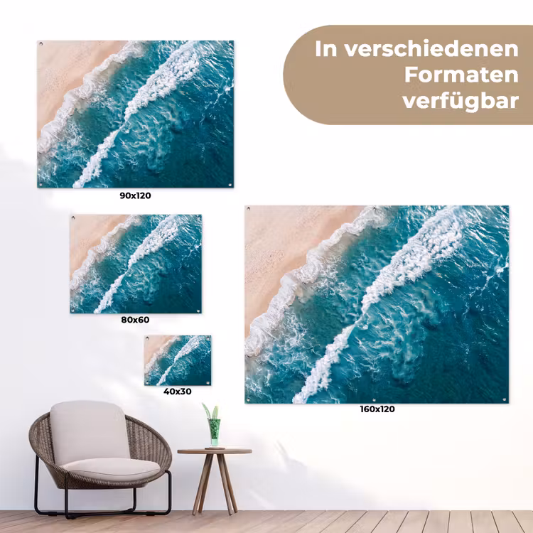 Zee - Strand - Golven - Natuur - Blauw tuinposter los doek klein -Xsfeer9_DE