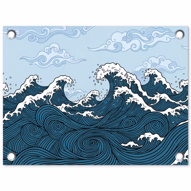 Zee - Golven - Japans - Natuur - Blauw tuinposter los doek klein -3d