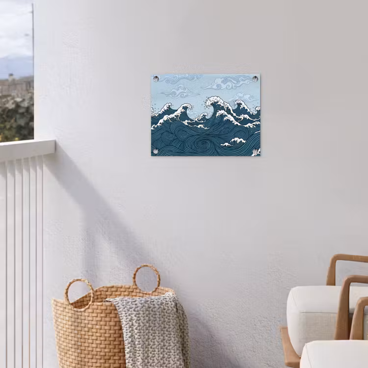 Zee - Golven - Japans - Natuur - Blauw tuinposter los doek klein -sfeer8