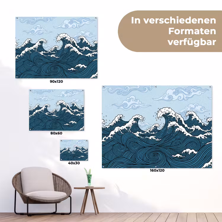 Zee - Golven - Japans - Natuur - Blauw tuinposter los doek klein -Xsfeer9_DE