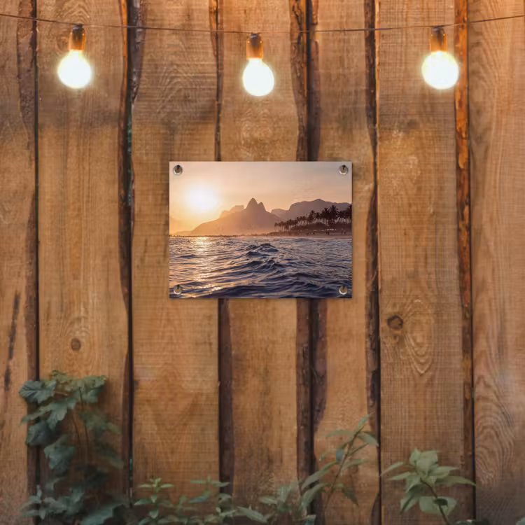 Zee - Golven - Zonsondergang - Kust - Goud tuinposter los doek klein -sfeer1