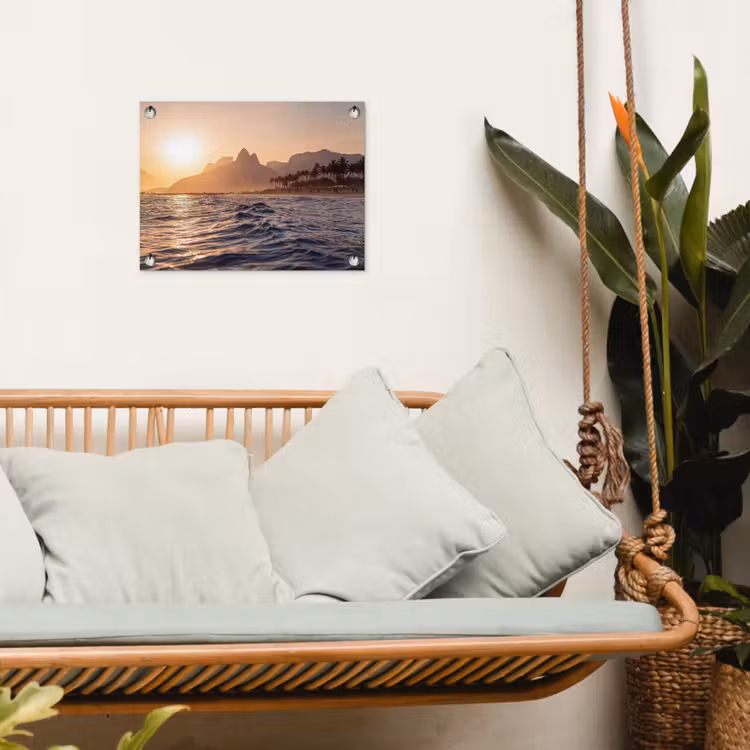 Zee - Golven - Zonsondergang - Kust - Goud tuinposter los doek klein -sfeer7