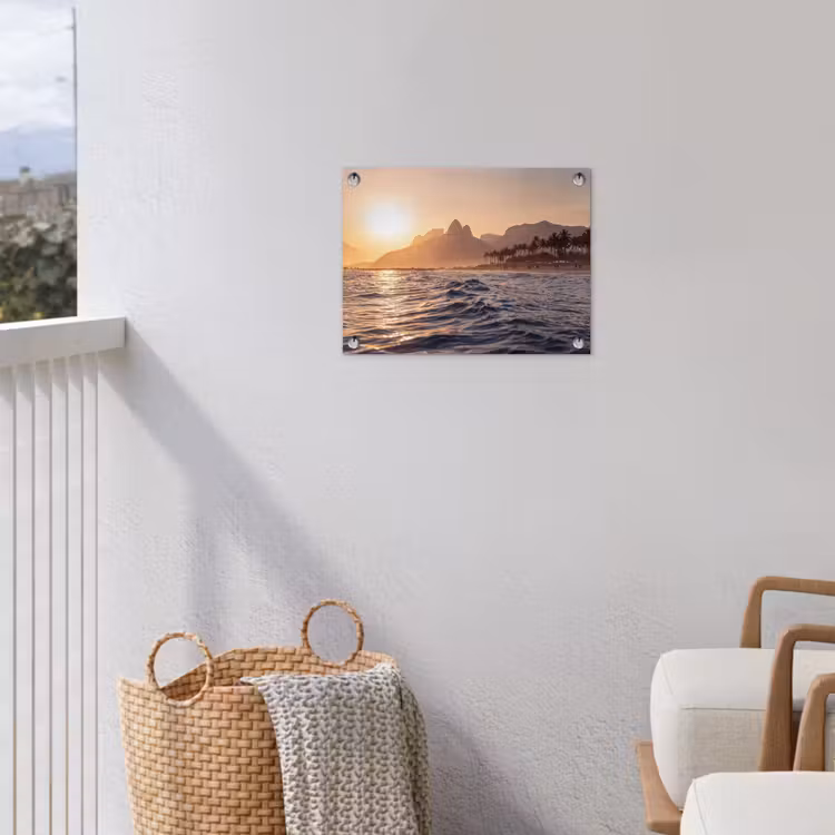 Zee - Golven - Zonsondergang - Kust - Goud tuinposter los doek klein -sfeer8