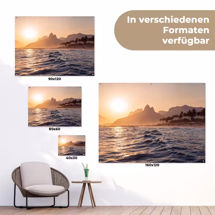 Zee - Golven - Zonsondergang - Kust - Goud tuinposter los doek klein -Xsfeer9_DE