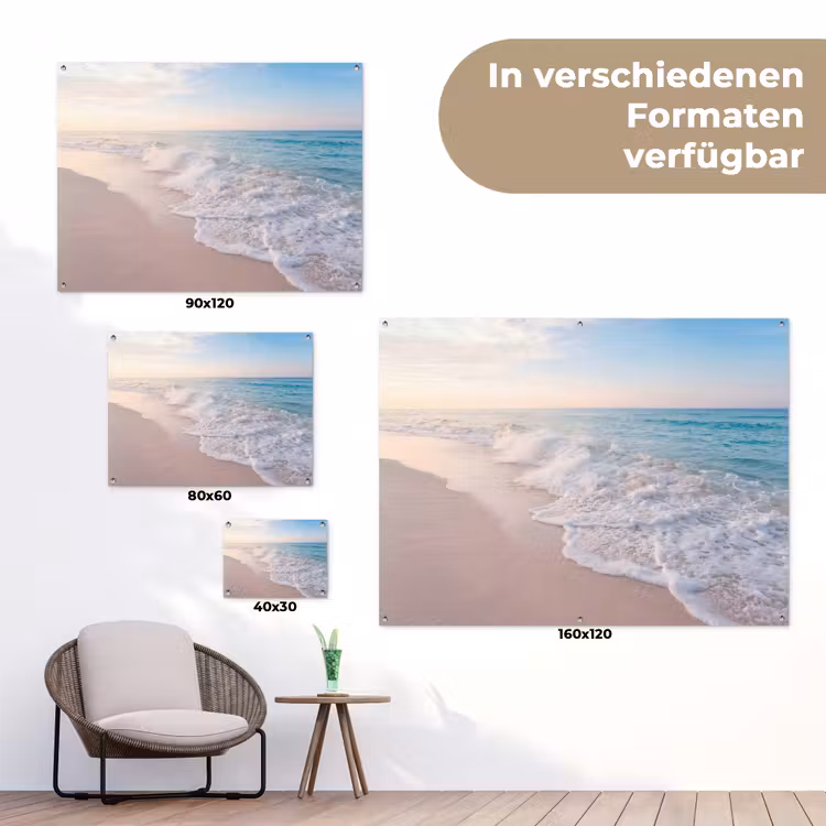 Zee - Golven - Strand - Natuur - Wit tuinposter los doek klein -Xsfeer9_DE