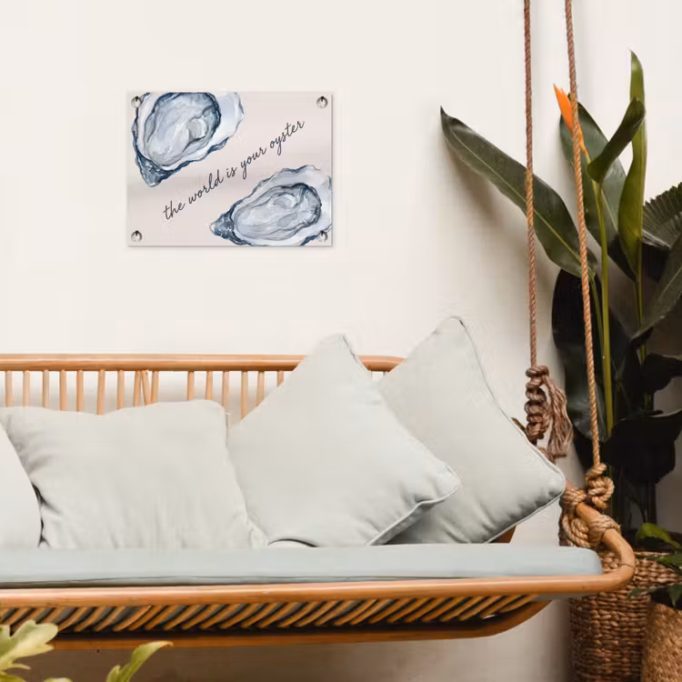Zeeleven - Oester - Aquarel - Minimalistisch - Blauw tuinposter los doek klein -sfeer7