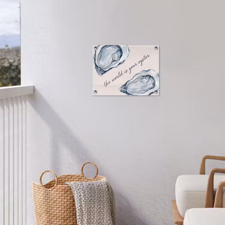 Zeeleven - Oester - Aquarel - Minimalistisch - Blauw tuinposter los doek klein -sfeer8