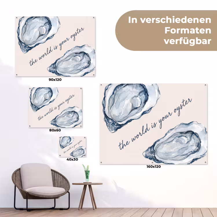 Zeeleven - Oester - Aquarel - Minimalistisch - Blauw tuinposter los doek klein -Xsfeer9_DE