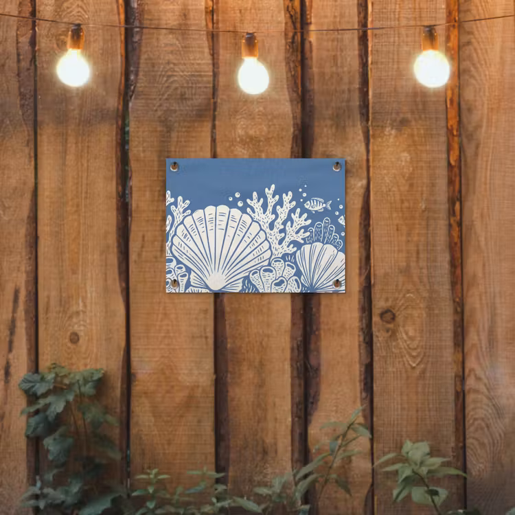 Zeeleven - Koraal - Schelp - Vis - Illustratie - Onderwater tuinposter los doek klein -sfeer1