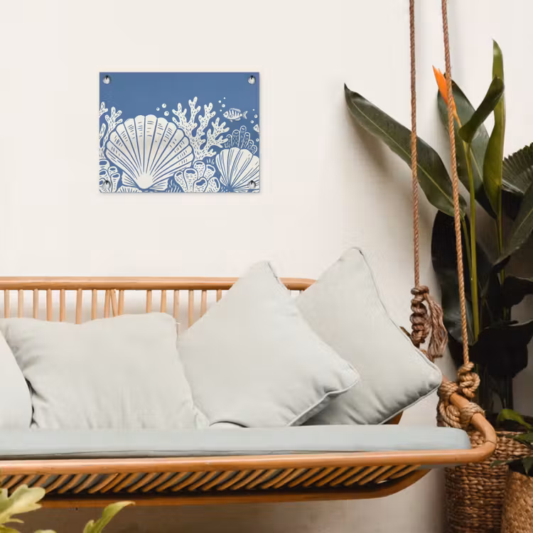 Zeeleven - Koraal - Schelp - Vis - Illustratie - Onderwater tuinposter los doek klein -sfeer7