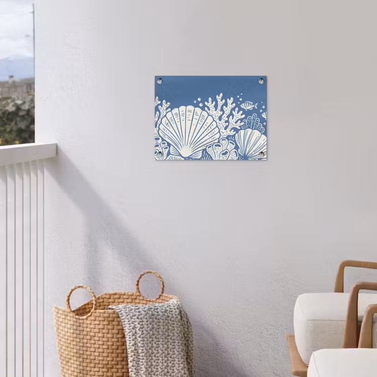 Zeeleven - Koraal - Schelp - Vis - Illustratie - Onderwater tuinposter los doek klein -sfeer8