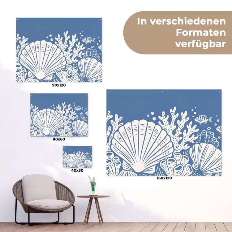 Zeeleven - Koraal - Schelp - Vis - Illustratie - Onderwater tuinposter los doek klein -Xsfeer9_DE