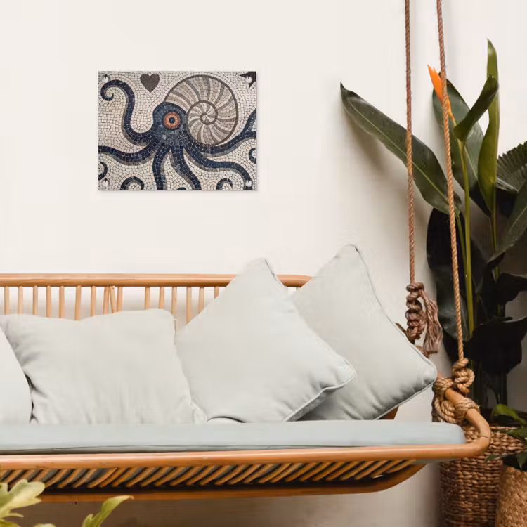 Zeeleven - Mozaïek - Kunst - Vintage - Beige tuinposter los doek klein -sfeer7