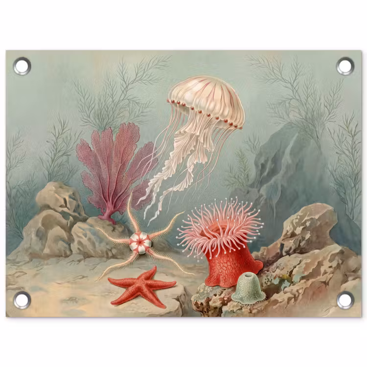 Zeeleven - Kwal - Onderwater - Illustratie - Beige tuinposter los doek klein -3d