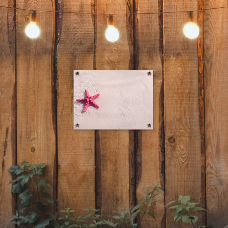 Zeeleven - Zeester - Strand - Roze - Water tuinposter los doek klein -sfeer1