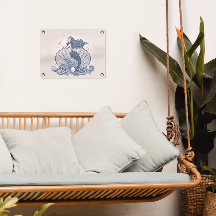 Zeemeermin - Schelp - Zee - Fantasie - Blauw tuinposter los doek klein -sfeer7