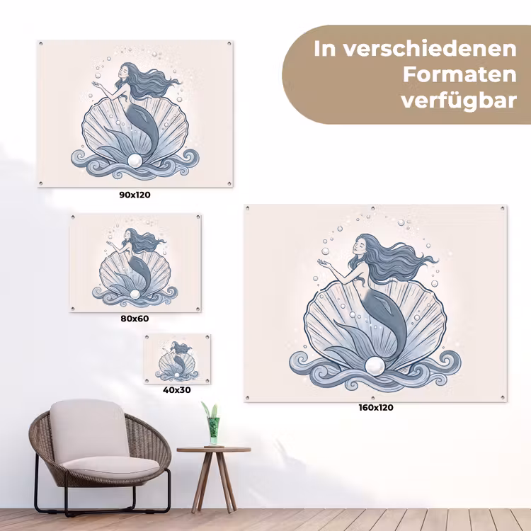 Zeemeermin - Schelp - Zee - Fantasie - Blauw tuinposter los doek klein -Xsfeer9_DE