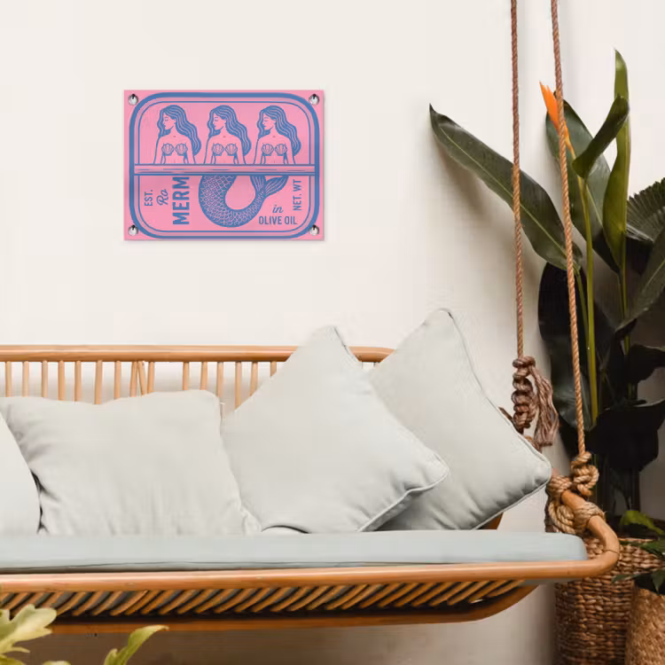 Meermin - Sardineblik - Illustratie - Roze - Retro tuinposter los doek klein -sfeer7