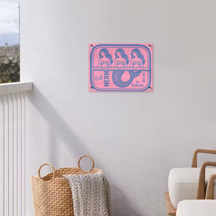 Meermin - Sardineblik - Illustratie - Roze - Retro tuinposter los doek klein -sfeer8