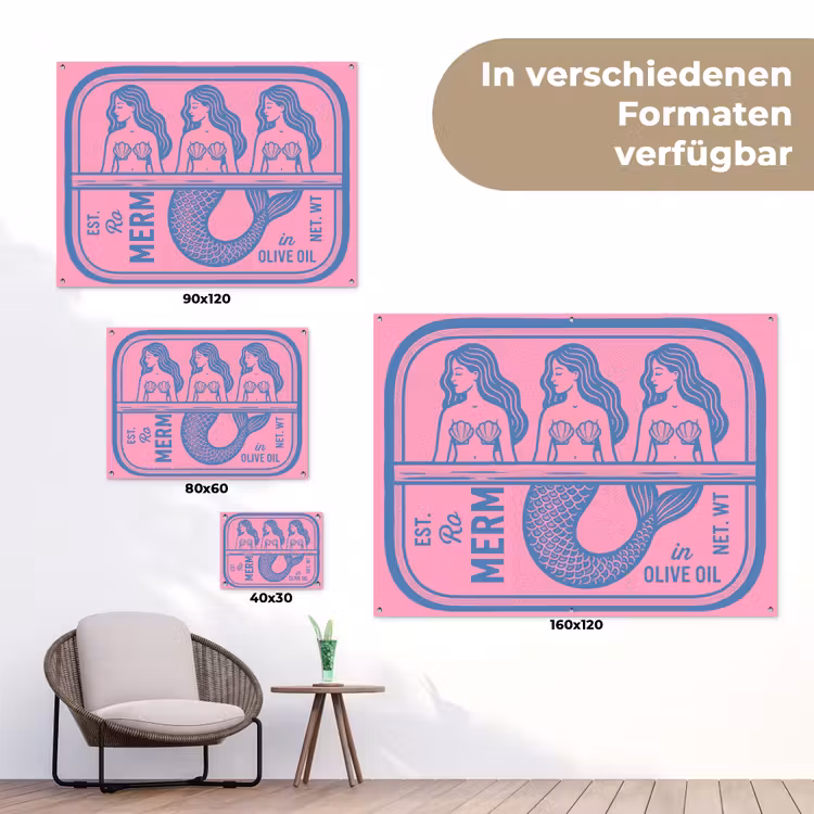 Meermin - Sardineblik - Illustratie - Roze - Retro tuinposter los doek klein -Xsfeer9_DE