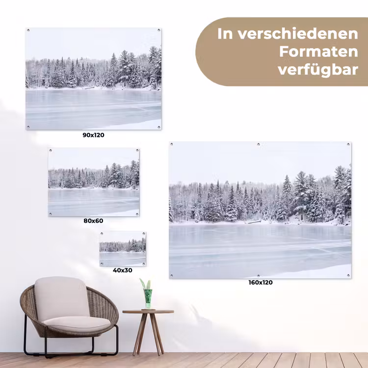 Meer - Dennen - IJs - Winter - Rustgevend tuinposter los doek klein -Xsfeer9_DE