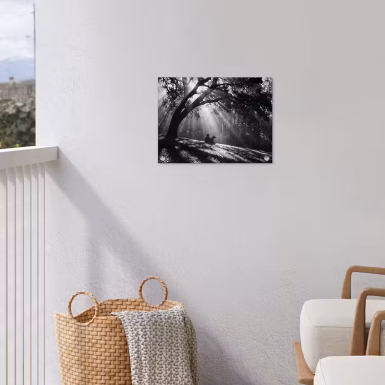 Mens - Hond - Natuur - Zwart-wit - Silhouet tuinposter los doek klein -sfeer8
