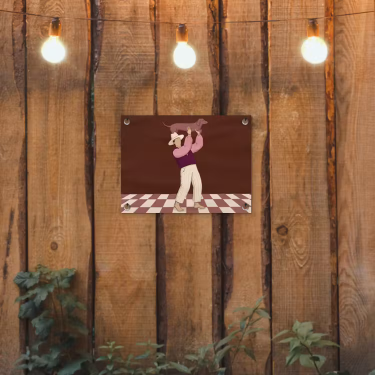 Mens - Hond - Dieren - Abstract - Roze tuinposter los doek klein -sfeer1