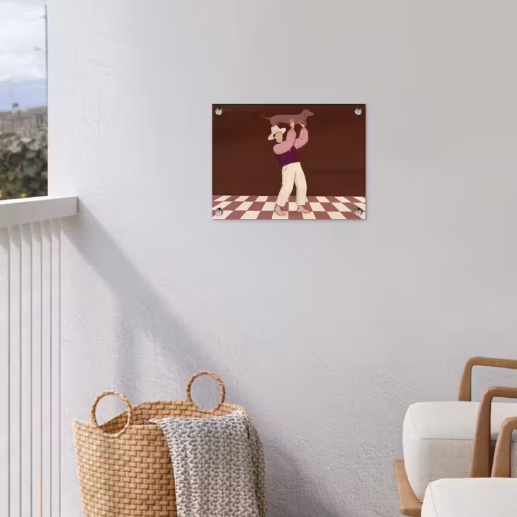 Mens - Hond - Dieren - Abstract - Roze tuinposter los doek klein -sfeer8