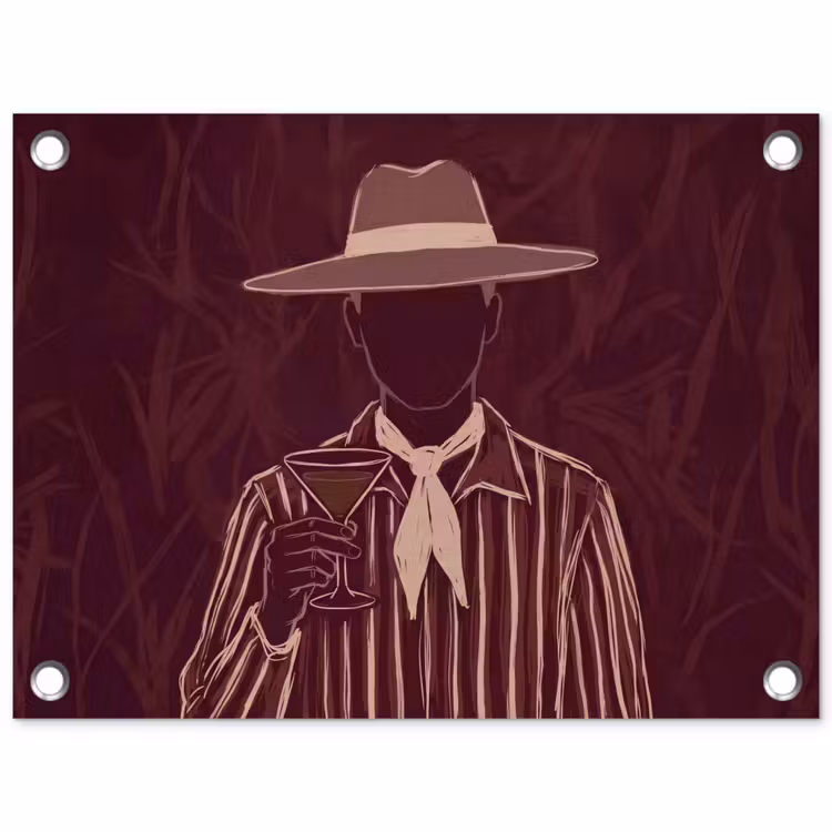 Mens - Hoed - Cocktail - Abstract - Bruin tuinposter los doek klein -3d