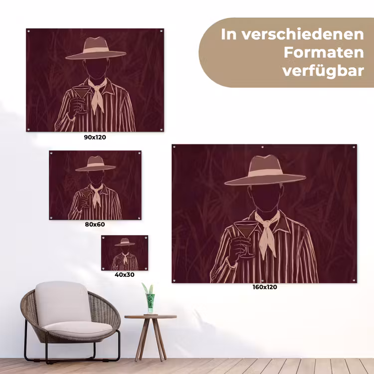 Mens - Hoed - Cocktail - Abstract - Bruin tuinposter los doek klein -Xsfeer9_DE