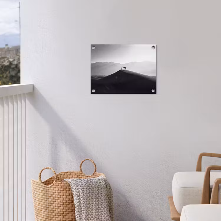 Mens - Kameel - Zandduin - Natuur - Monochroom tuinposter los doek klein -sfeer8