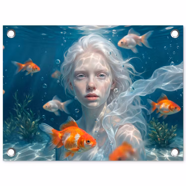 Mens - Onderwater - Vis - Modern - Blauw tuinposter los doek klein -3d