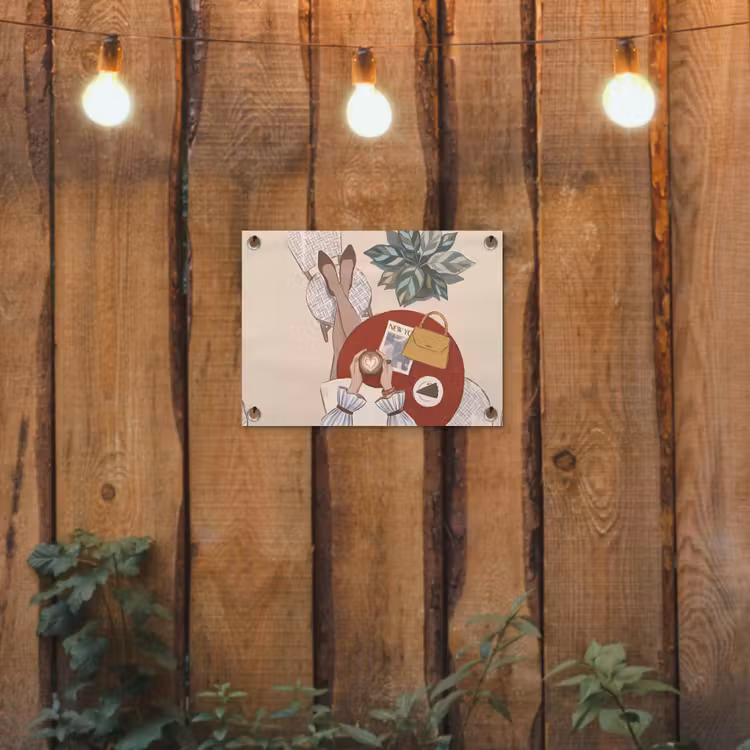 Mensen - Cafe - Koffie - Stadsleven - Modern tuinposter los doek klein -sfeer1