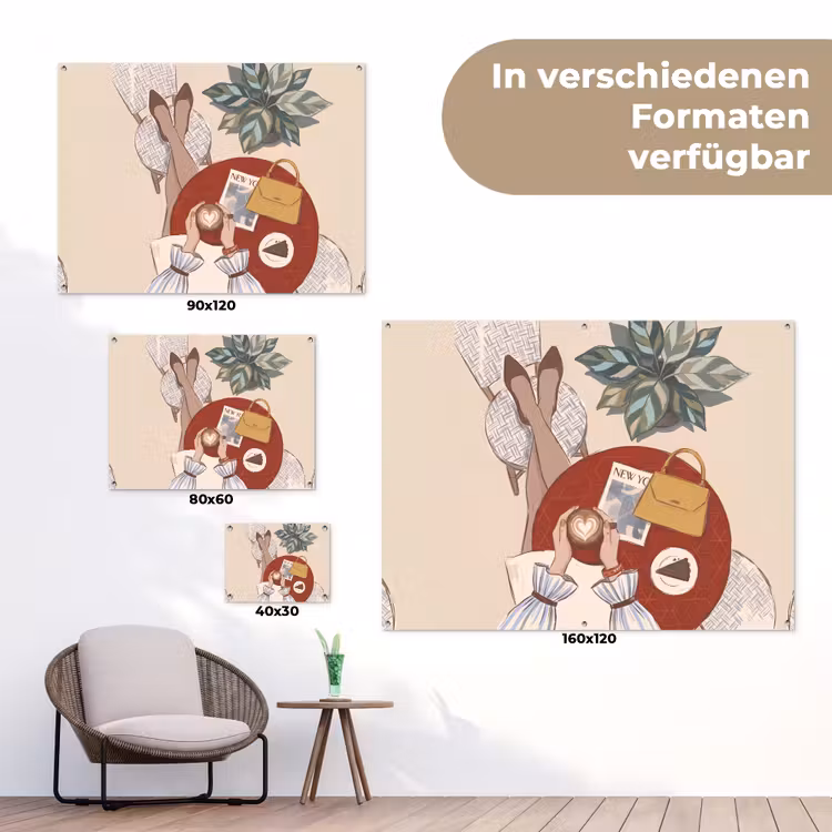 Mensen - Cafe - Koffie - Stadsleven - Modern tuinposter los doek klein -Xsfeer9_DE