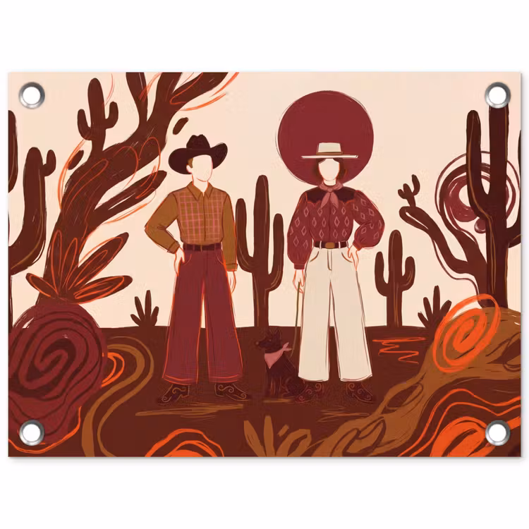 Mensen - Cowboykleding - Westerse stijl - Illustratie - Bruin tuinposter los doek klein -3d