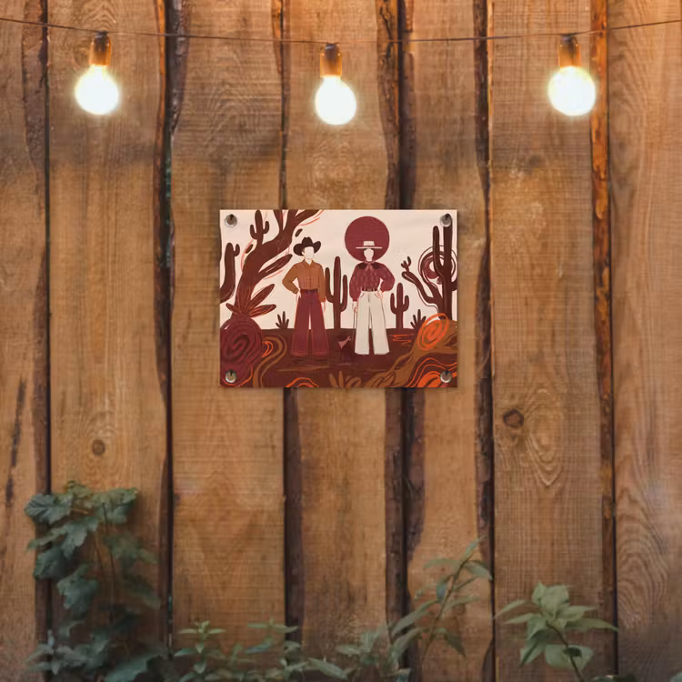Mensen - Cowboykleding - Westerse stijl - Illustratie - Bruin tuinposter los doek klein -sfeer1