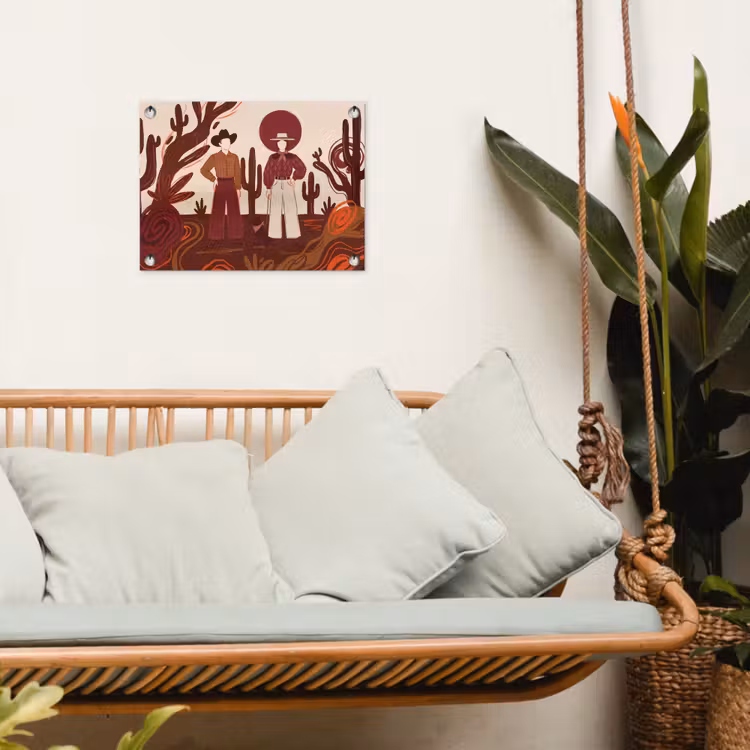Mensen - Cowboykleding - Westerse stijl - Illustratie - Bruin tuinposter los doek klein -sfeer7